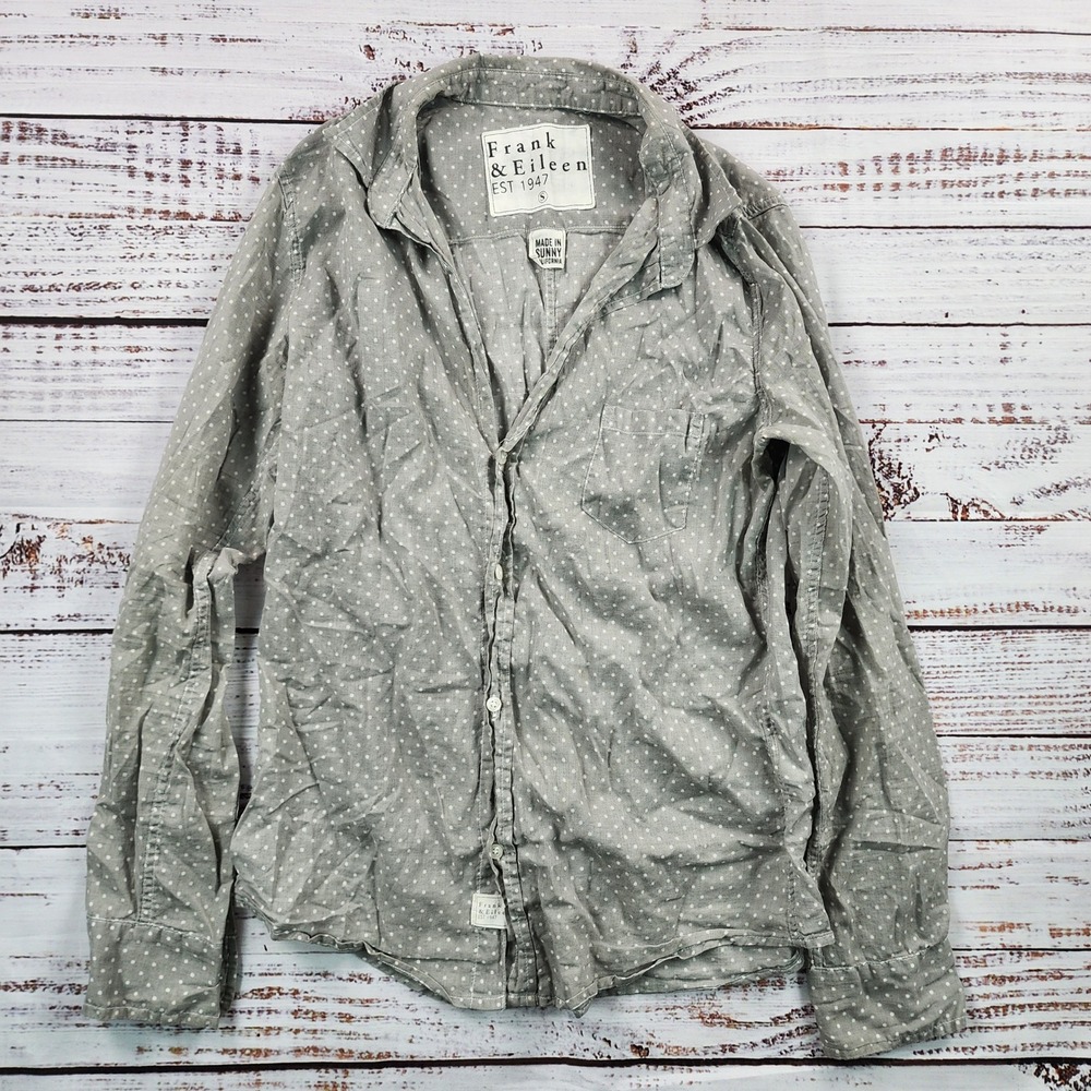 Frank & Eileen Eileen Shirt Women S Faded Gray Polka Dot Cotton Button Up USA